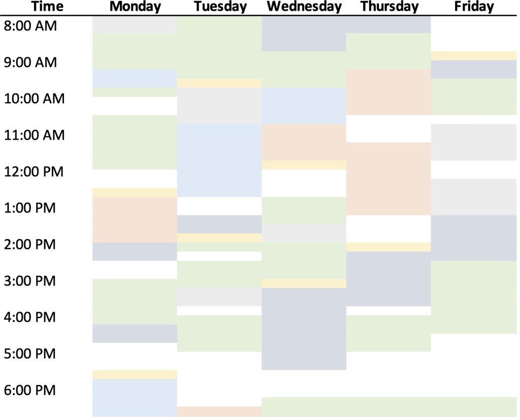 A fake calendar showing a disorganized schedule.